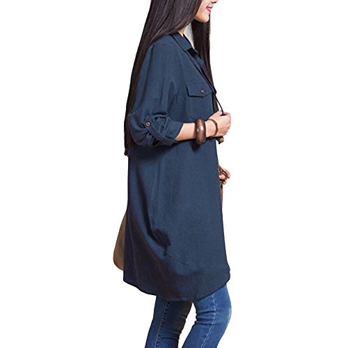 Romacci Vestido Largo de Mujer Vestido Suelto Blusa Botones de Dobladillo Irregular Blanco/Morado/Azul Oscuro