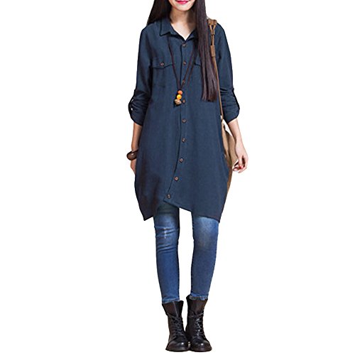 Romacci Vestido Largo de Mujer Vestido Suelto Blusa Botones de Dobladillo Irregular Blanco/Morado/Azul Oscuro