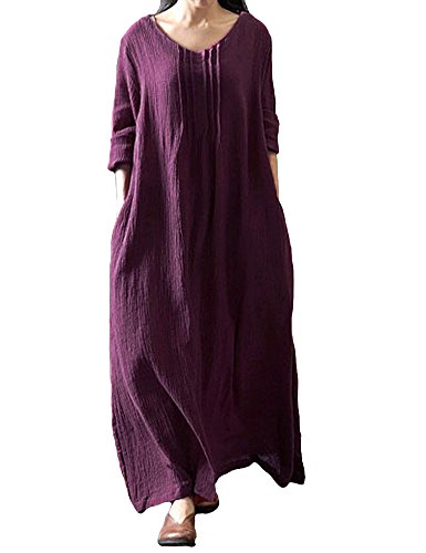 Romacci Vestido Largo Informal de Mujer Vestido Largo de algodón de Manga Larga Boho (Morado, 5XL)
