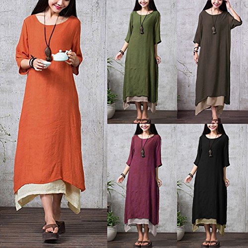 Romacci - Vestido largo para mujer con bajo irregular, estilo boho, tallas S-4XL, color naranja/verde/café Negro XXXXL