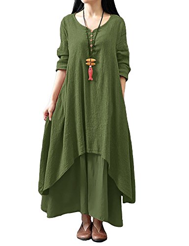 Romacci Vestido Suelto Vestido Ocasional de Las Mujeres Manga Larga Sólida Maxi Vestido Largo de Boho