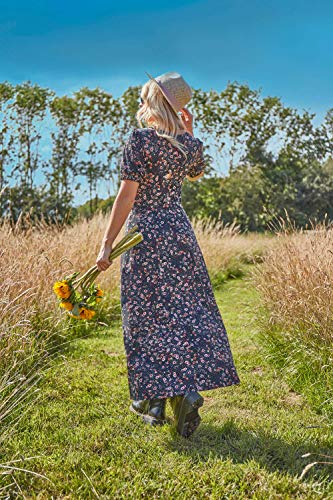 Roman Originals - Vestido midi con estampado floral y fruncido para mujer, informal, para día a día, primavera, verano, jardín, fiesta, barbacoa, fiesta, manga corta, largo y largo