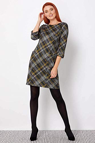 Roman Originals Vestido para mujer, a cuadros, estampado a cuadros, para invierno, trabajo, oficina, informal, fiesta, cómoda, túnica de manga 3/4, longitud a la rodilla, vestido de verano