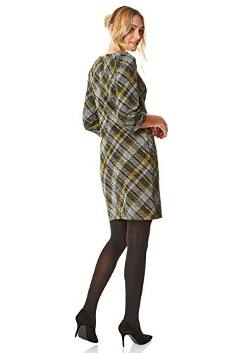 Roman Originals Vestido para mujer, a cuadros, estampado a cuadros, para invierno, trabajo, oficina, informal, fiesta, cómoda, túnica de manga 3/4, longitud a la rodilla, vestido de verano