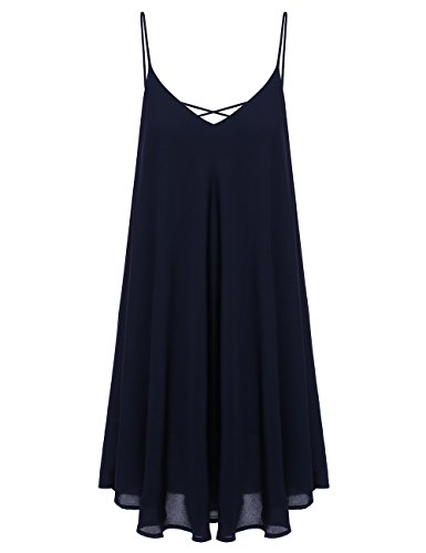 Romwe Vestido de verano para mujer con correa de espagueti, sin mangas, vestido de playa - Azul - XX-Large
