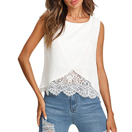 Ropa Camiseta sin Mangas Tank Tops para Mujeres, Verano Sexy Deporte Casual Lace Chaleco Blusa Tops Blusas Crop Tops Vest T Shirt Fiesta en la Playa para Mujeres Chica Joven (M)