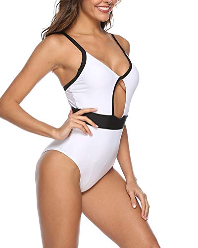 Ropa De Baño Bañador de una Pieza Bikini Mujer Bikini Push Up Mujer Sin Respaldo Playa Bikinis Brasileños Mujer con Relleno Bikinis Mujer Traje De Baño Mujer Color sólido，Blanco，S
