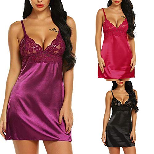 Ropa de Dormir para Mujeres,SHOBDW Día De San Valentín De Regalo Ropa Interior Camisón Más El Tamaño De Encaje Sexy Lencería Tentación Babydoll Camisola Ropa De Dormir 2PCS(Rosa,M)