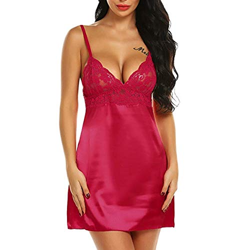 Ropa de Dormir para Mujeres,SHOBDW Día De San Valentín De Regalo Ropa Interior Camisón Más El Tamaño De Encaje Sexy Lencería Tentación Babydoll Camisola Ropa De Dormir 2PCS(Rosa,M)