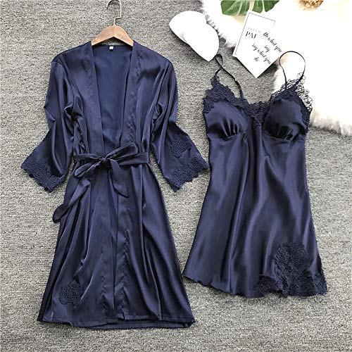 Ropa de Dormir para Mujeres,SHOBDW Regalo del día de San Valentín Babydolls Lencería Sexy Vestido de Seda Vestido de Bata Kimono Conjunto Tallas Grandes Ropa de Dormir 2PCS(Armada,3XL)