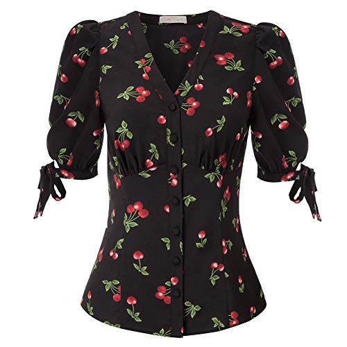 Ropa de Mujer de 1950 Camisas de Fiesta de Noche de Verano Tops Plisados ​​Delanteros Negro BPS02126-2_S