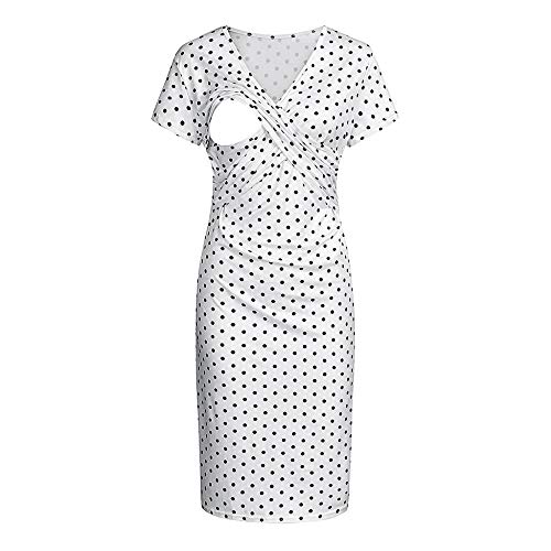 Ropa de Mujer Vestidos Vestido de Embarazo sin Mangas para Mujeres Vestidos de Maternidad Embarazadas Impresión de Puntos Ropa de Lactancia para Lactantes Vestido Vetement Femme -White_S