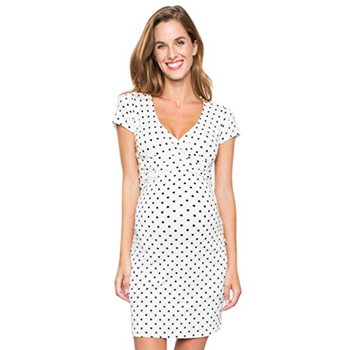 Ropa de Mujer Vestidos Vestido de Embarazo sin Mangas para Mujeres Vestidos de Maternidad Embarazadas Impresión de Puntos Ropa de Lactancia para Lactantes Vestido Vetement Femme -White_S