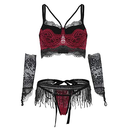 Ropa Interior De Malla para Mujer Ropa Interior De Encaje Ropa Interior con Borlas Conjunto De Ropa Interior Transparente Tanga Conjunto De Pijamas Familiares Ropa Interior Babydoll