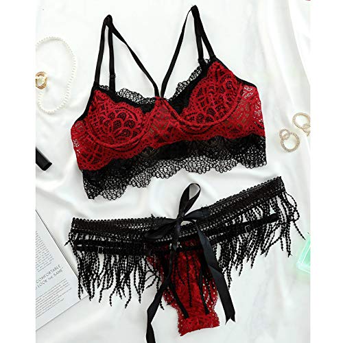 Ropa Interior De Malla para Mujer Ropa Interior De Encaje Ropa Interior con Borlas Conjunto De Ropa Interior Transparente Tanga Conjunto De Pijamas Familiares Ropa Interior Babydoll