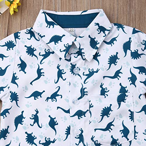 Ropa Niño Conjuntos Verano 2 Piezas Camisa Dinosaurio + Pantalón Azul Añil Muy Especial Corto para Chico Disponible de 1-5 Años Casual, Fiesta, Vacaciónes