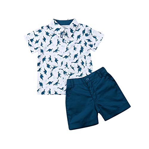 Ropa Niño Conjuntos Verano 2 Piezas Camisa Dinosaurio + Pantalón Azul Añil Muy Especial Corto para Chico Disponible de 1-5 Años Casual, Fiesta, Vacaciónes