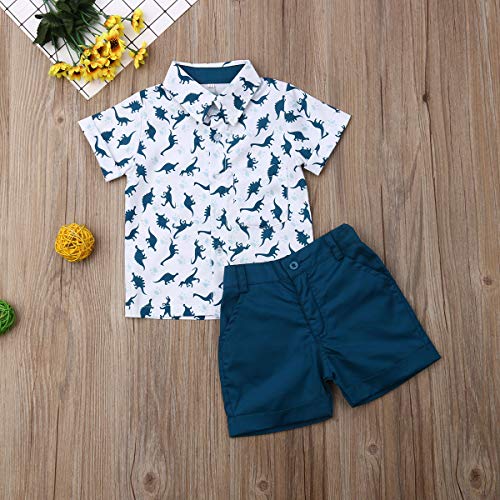 Ropa Niño Conjuntos Verano 2 Piezas Camisa Dinosaurio + Pantalón Azul Añil Muy Especial Corto para Chico Disponible de 1-5 Años Casual, Fiesta, Vacaciónes