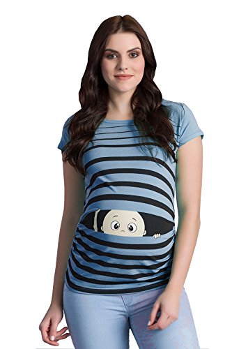 Ropa premamá Divertida y Adorable, Camiseta con Estampado, Regalo Durante el Embarazo - Manga Corta (Azul Celeste, Small)