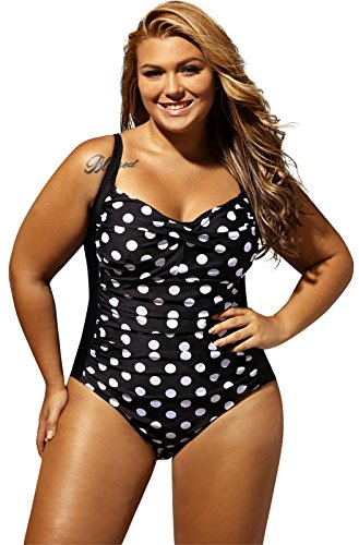 Ropa Traje De Baño Completos Una Pieza Talla Grande Acolchado Frunces Lunares Swimwear Swimsuit Bañador Monokini Trikini Negro 2XL
