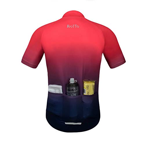 ROTTO Maillot Ciclismo Hombre Camiseta Ciclismo Manga Corta Ropa Ciclista para Bicicleta de montaña con Bolsillo