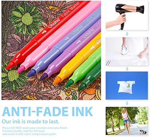 Rotuladores de tela, Ohuhu, 30 colores, rotuladores de pintura de tela permanentes para disfraces de bricolaje, camisetas, ropa, zapatos, bolsos, lienzos, bolsos, firmas de graduación