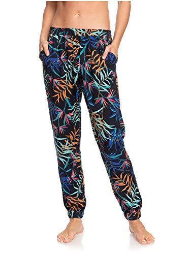 Roxy Easy Peasy - Pantalón De Playa Elástico para Mujer Pantalón De Playa Elástico, Mujer, Anthracite Wild Leaves s, S