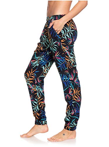 Roxy Easy Peasy - Pantalón De Playa Elástico para Mujer Pantalón De Playa Elástico, Mujer, Anthracite Wild Leaves s, S