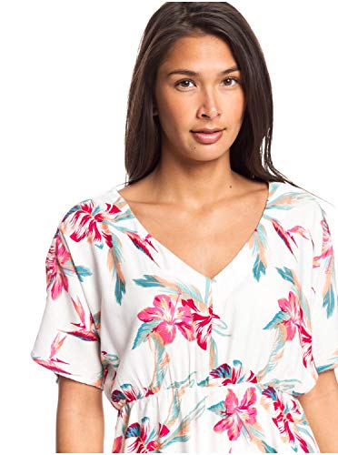 Roxy Flamingo Shades Vestido Midi De Manga Corta, Mujer, Rojo (Snow White Tropic Call), M
