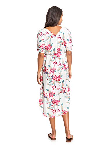 Roxy Flamingo Shades Vestido Midi De Manga Corta, Mujer, Rojo (Snow White Tropic Call), S