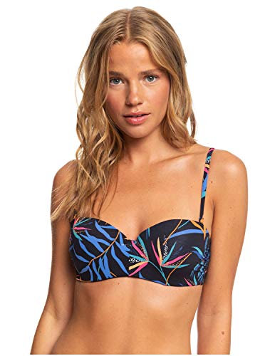 Roxy Lahaina Bay - Top De Bikini Bandeau Moldeado para Mujer Conjunto De Bikini Bandeau, Mujer, Anthracite Wild Leaves s, M
