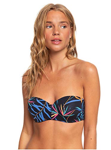 Roxy Lahaina Bay - Top De Bikini Bandeau Moldeado para Mujer Conjunto De Bikini Bandeau, Mujer, Anthracite Wild Leaves s, M