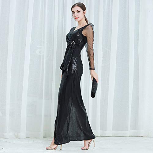 ROYAL SMEELA Vestido Largo Mujeres Gatsby Noche de Baile Vestido Cuello en V Perspectiva Malla Manga Larga Maxi Vestidos Noble Arte Deco Bodycon Negocio Formal Vestido de Coctail