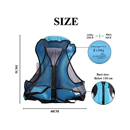 Rrtizan Unisex Chaleco de Flotación Inflable Portátil Adulto, Chaleco de Nadada, Ayuda de la Nadada, Snorkeling, Chaleco de Pesca, Natación，Apto para 80 – 220lbs