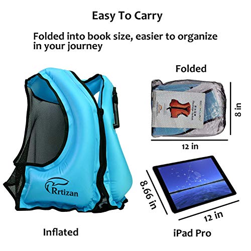Rrtizan Unisex Chaleco de Flotación Inflable Portátil Adulto, Chaleco de Nadada, Ayuda de la Nadada, Snorkeling, Chaleco de Pesca, Natación，Apto para 80 – 220lbs