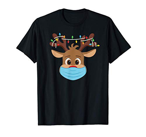 Rudolph Reno Nariz Rojo Mascarilla T Shirt Navidad Papa Noel Camiseta