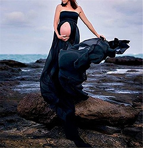 Ruiying Falda Partidade Disfraz Gasa para Mujeres Embarazadas ,Accesorios de Fotografía,Vestido de Premamá Fuera de Hombro Ropa Con Manga Larga (L, Negro)