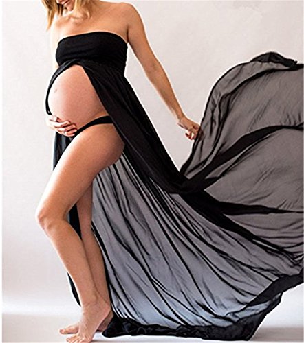 Ruiying Falda Partidade Disfraz Gasa para Mujeres Embarazadas ,Accesorios de Fotografía,Vestido de Premamá Fuera de Hombro Ropa Con Manga Larga (L, Negro)