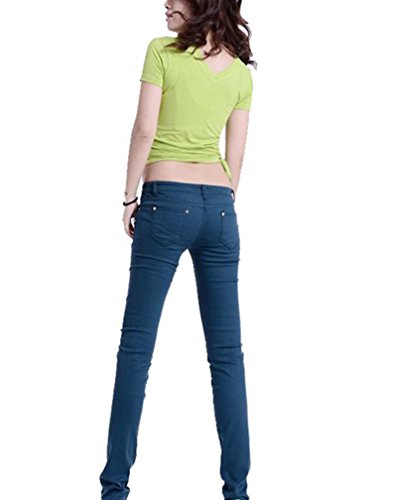 Runyue Mujer Vaqueros Skinny Push-Up Cintura Alta Delgado Flaco Pantalones Lápiz Ocio Estilo Elástico Jeans Multicolor Verde Oscuro 27
