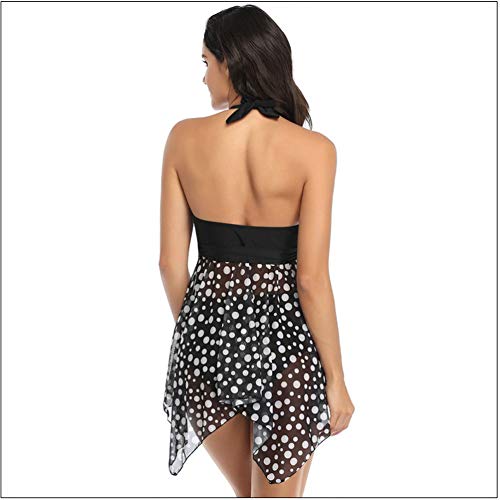 SADWF Traje De Bikini De Mujer, Elegante Falda De Malla Push-Up Traje De Baño De Dos Piezas, Gasa De Malla con Cuello En V Sexy Traje De Baño Monokini Traje De Baño De Playa De Gran Tamaño,D,S