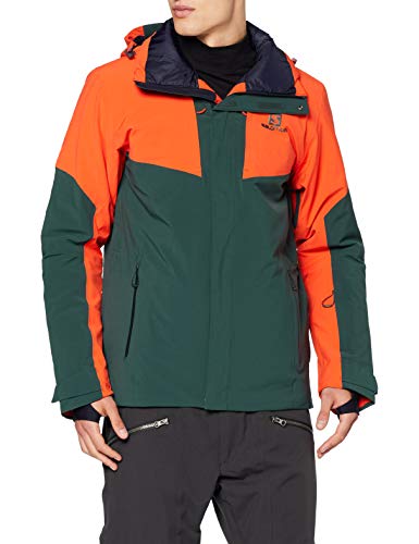 SALOMON Icerocket Jkt M Chaquetón con Capucha para esquí, Mezcla de sintéticos, Hombre, Verde/Rojo (Green Gables/Cherry Tomato), XL