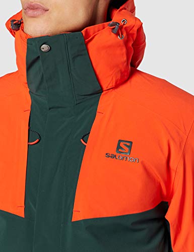 SALOMON Icerocket Jkt M Chaquetón con Capucha para esquí, Mezcla de sintéticos, Hombre, Verde/Rojo (Green Gables/Cherry Tomato), XL