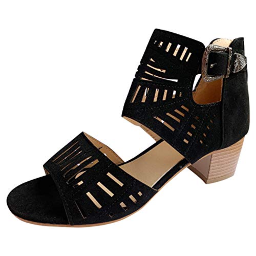 Sandalias de Verano para Mujer Plataforma Sandalias Retro Cuñas de Corte Bajo Hechas a Mano Sandalias de Punta Abierta Zapatos Cómodos Negro 35-43 riou