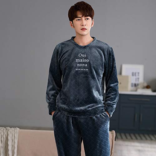 SANJIANG Conjunto De Pijamas para Hombre Pijamas De Manga Larga De Lana Coralina Pijamas De Invierno Pantalones Superiores Ropa De Dormir Ropa De Dormir,B-XL