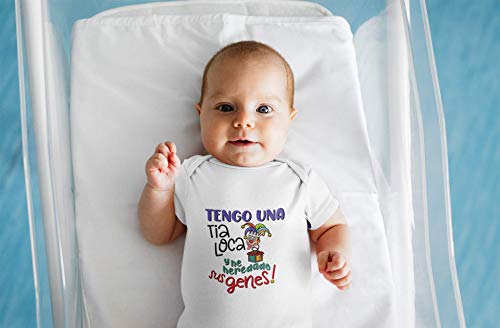 SAQUITOMAGICO Body bebe algodón divertidos para tios y tias. Bodys con frases graciosas (tia loca, 6-9 meses)