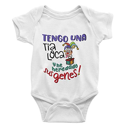 SAQUITOMAGICO Body bebe algodón divertidos para tios y tias. Bodys con frases graciosas (tia loca, 6-9 meses)