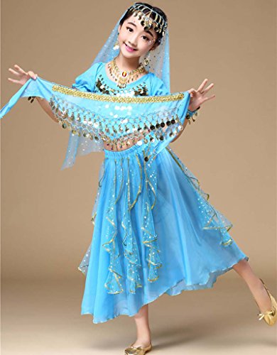 Sari indio de Bollywood, vestido oriental, disfraz de Halloween o carnaval, de Astage, color azul celeste, tamaño M Fits 9-11 years