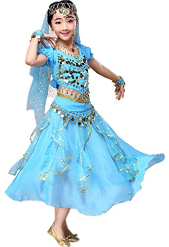 Sari indio de Bollywood, vestido oriental, disfraz de Halloween o carnaval, de Astage, color azul celeste, tamaño M Fits 9-11 years