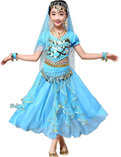 Sari indio de Bollywood, vestido oriental, disfraz de Halloween o carnaval, de Astage, color azul celeste, tamaño M Fits 9-11 years