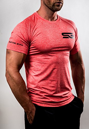 Satire Gym - Camiseta Ajustada Fitness Hombres/Ropa Deportiva de Secado rápido Hombre - Apta como Camiseta de Culturismo y Camiseta de Gimnasio Entrenamientos (Rojo Moteado, M)